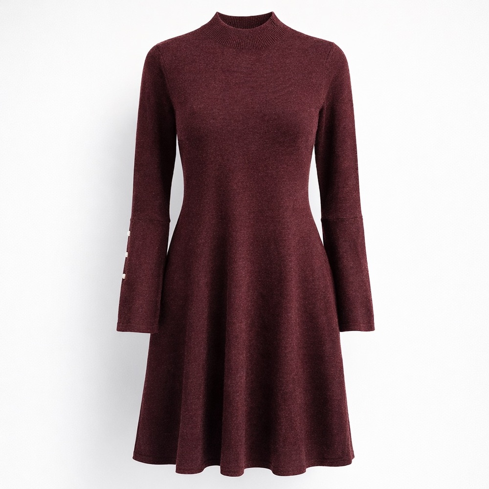 Adrienne Vittadini Burgundy Long Sleeve Sweater Dress